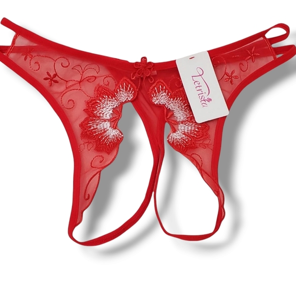 Women's Red Crothless Thong Panty - Picture 1 of 6